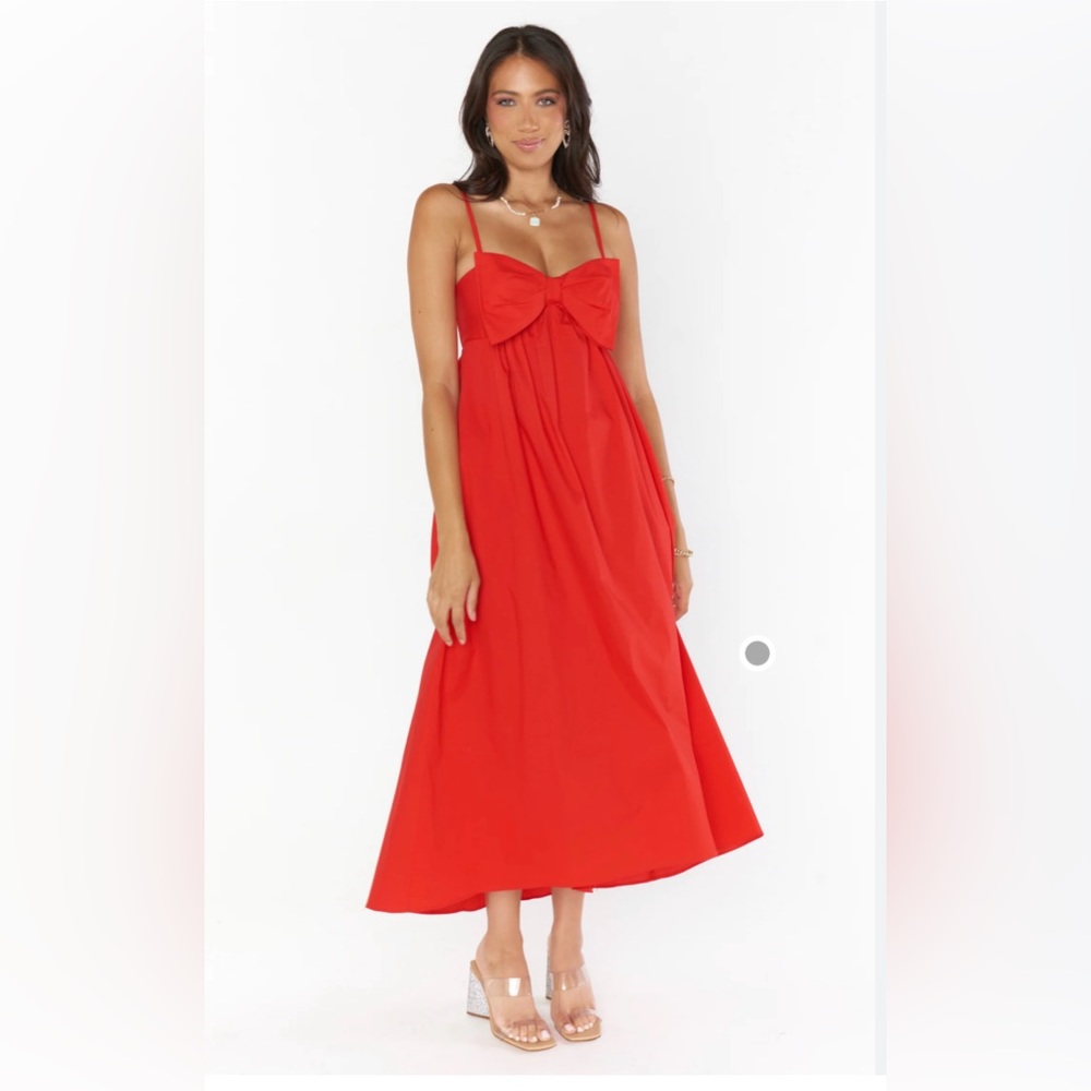 Show Me Your MuMu Red Midi Dress with Bow Bodice